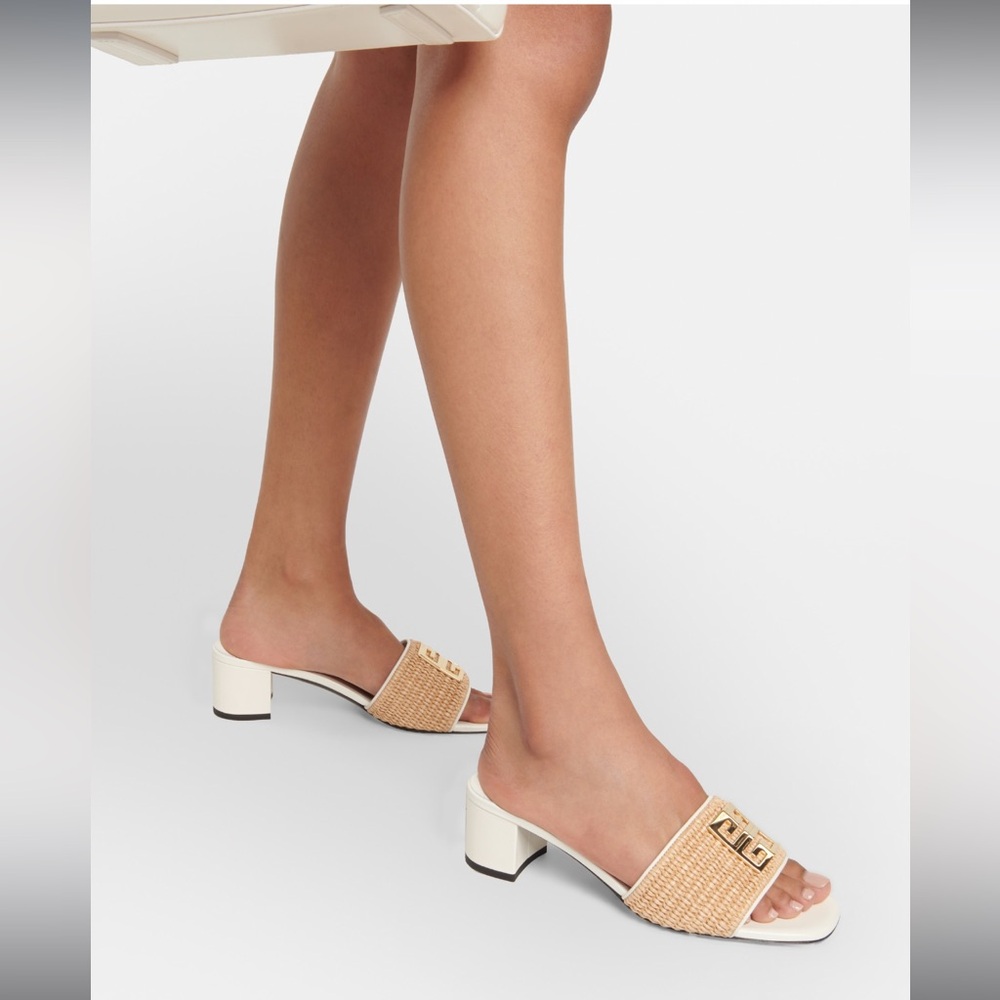 Givenchy 4G leather trimmed raffia mules